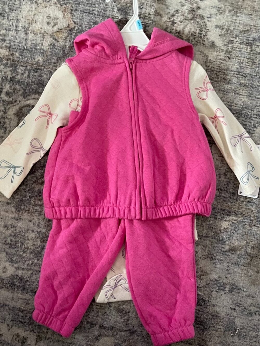 Carter's Baby Girls 3-6 Months 3pc Fleece Pink Jogger Hoodie Bow Outfit Set